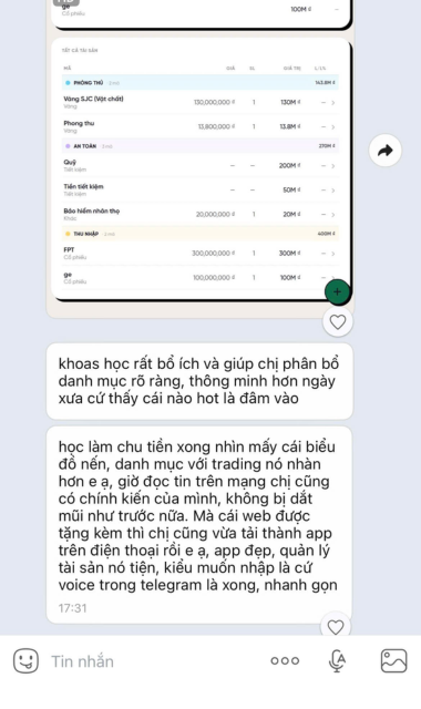 Feedback / proof học viên Làm Chủ Tiền